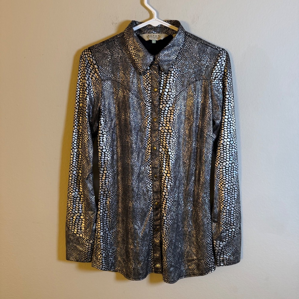 Roper Womens Silver Metallic Snakeskin Western Snap Button Shirt 03-050-0565 S